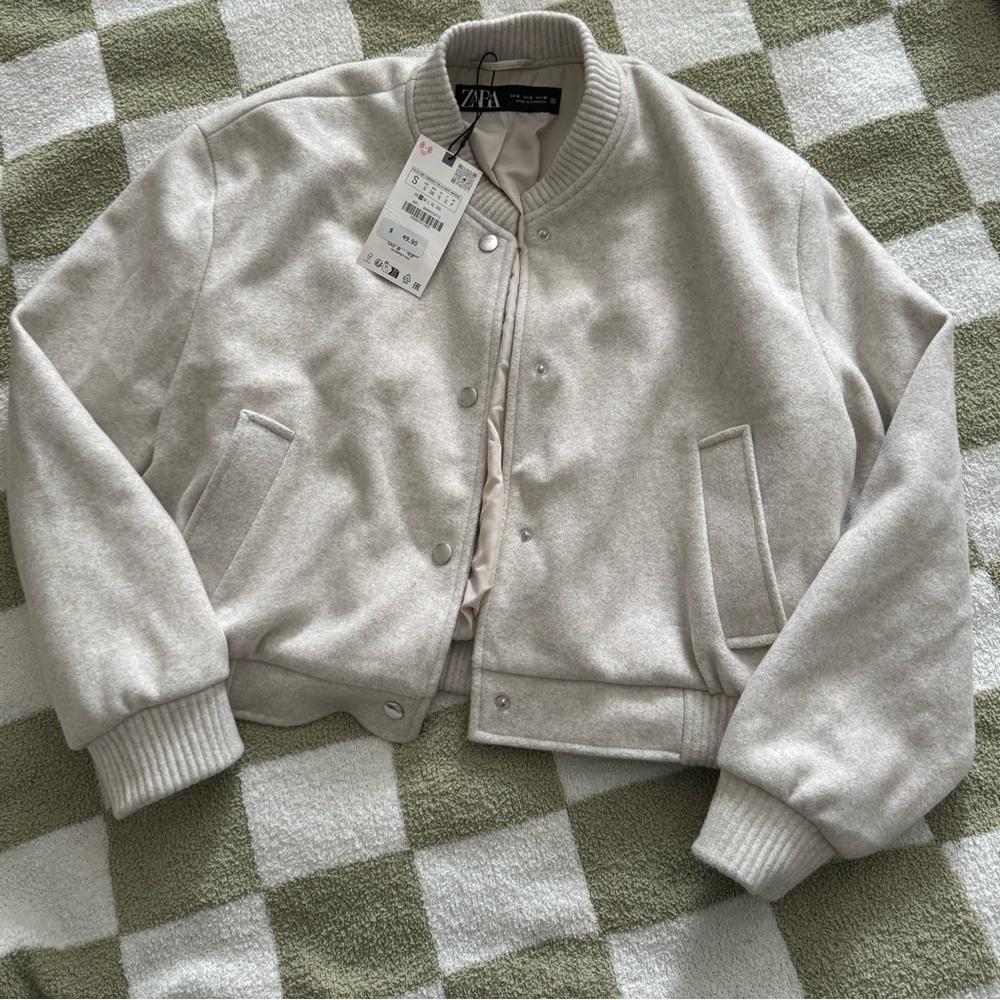 ZARA SOFT BOMBER JACKET ECRU NWT
